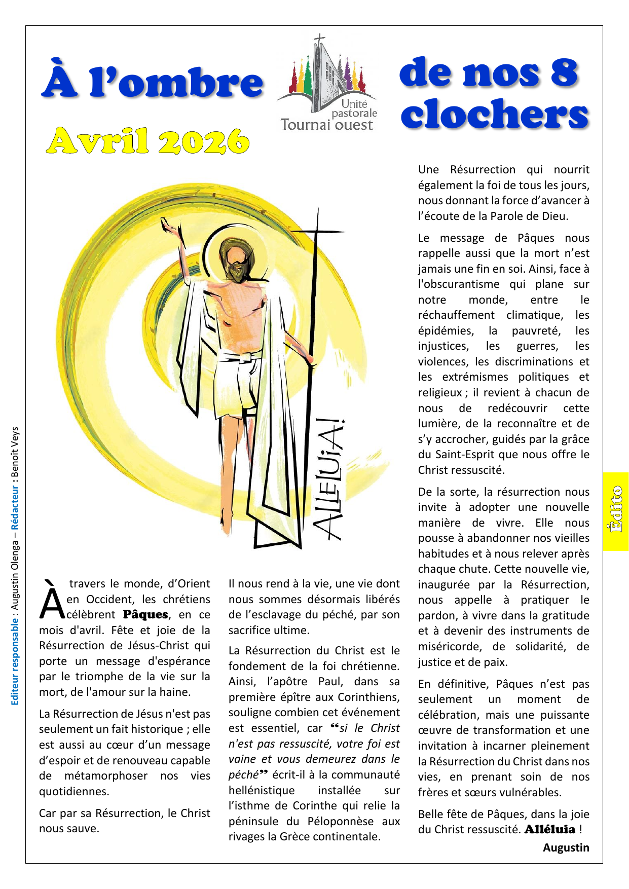 Couverture de la feuille paroissiale de avril 2026